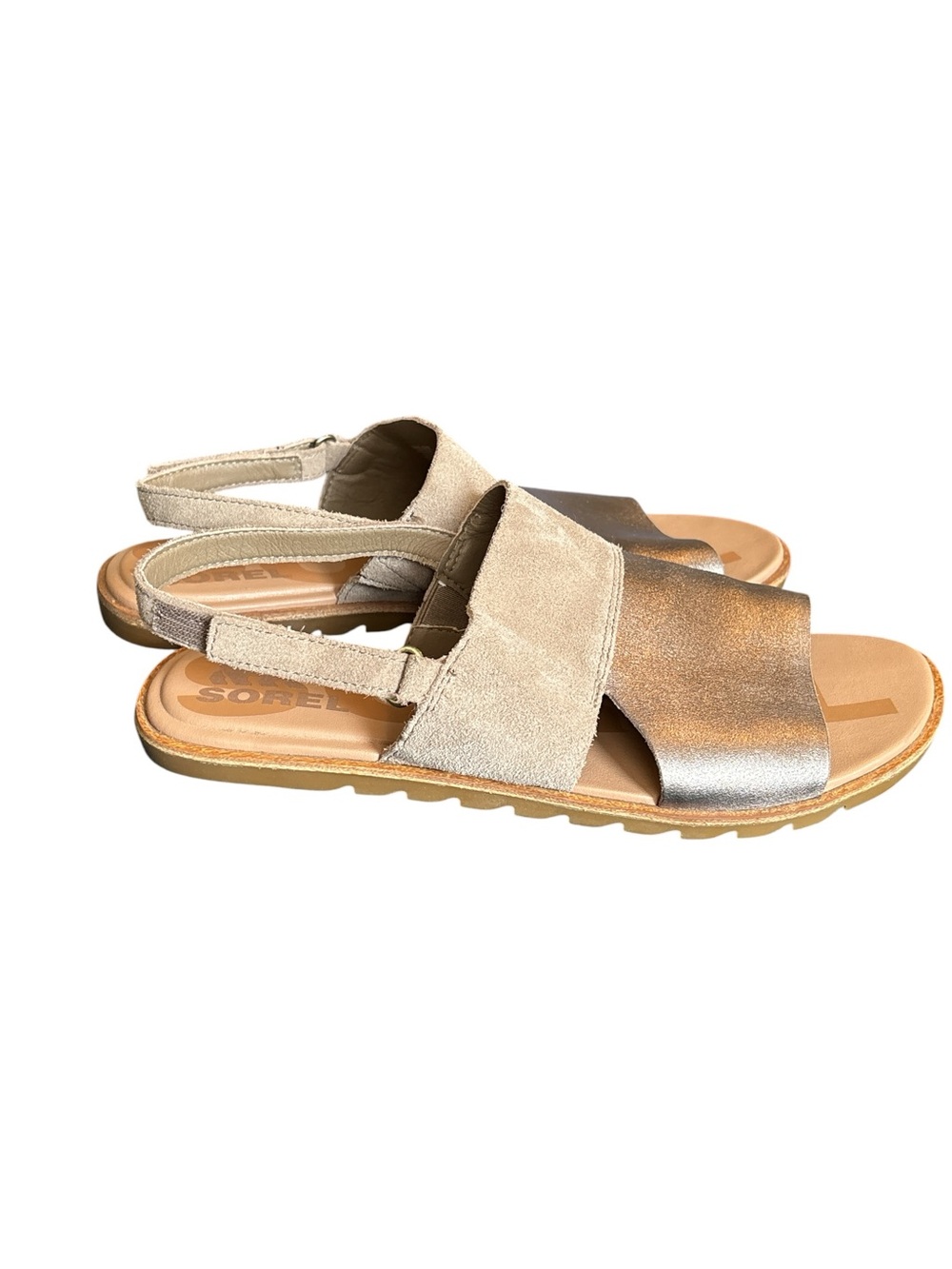 Sorel Women’s Ella II Metallic Beige Two Tone Leather Slingback Sandals 8.5M